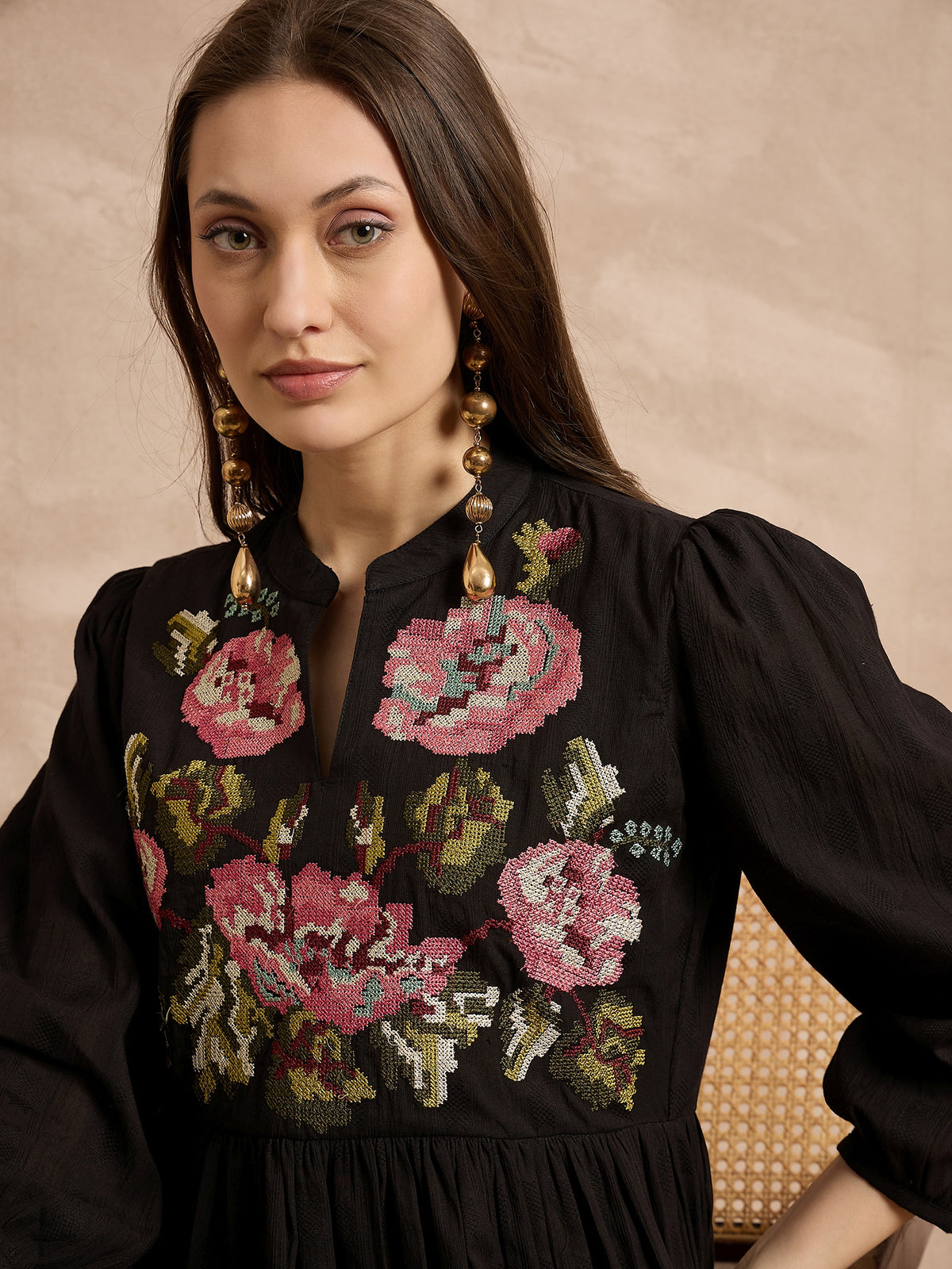 Floral Embroidered A-Line Dress