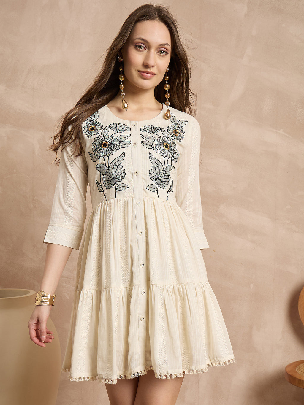 Floral Embroidered A-Line Dress