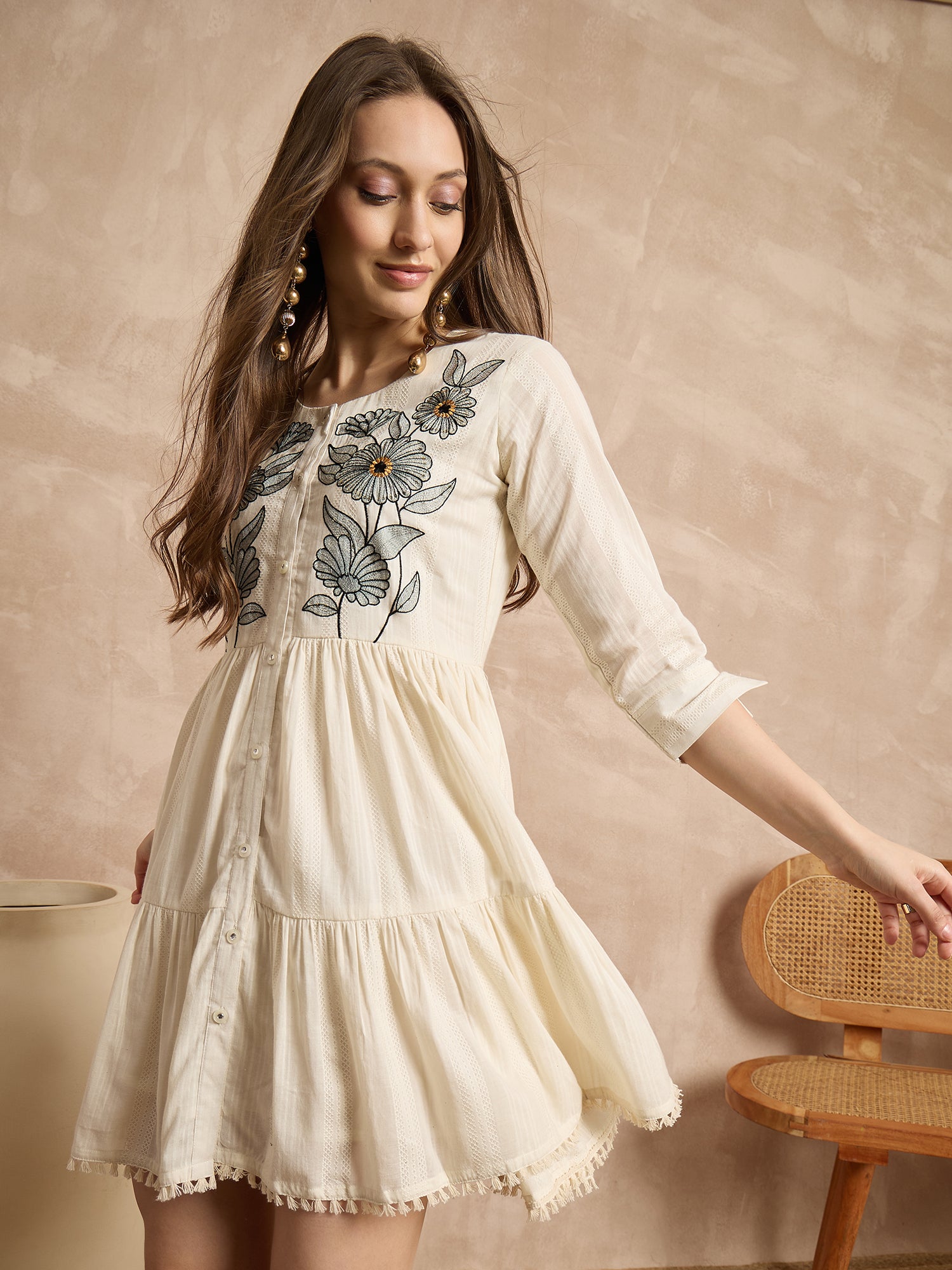 Floral Embroidered A-Line Dress