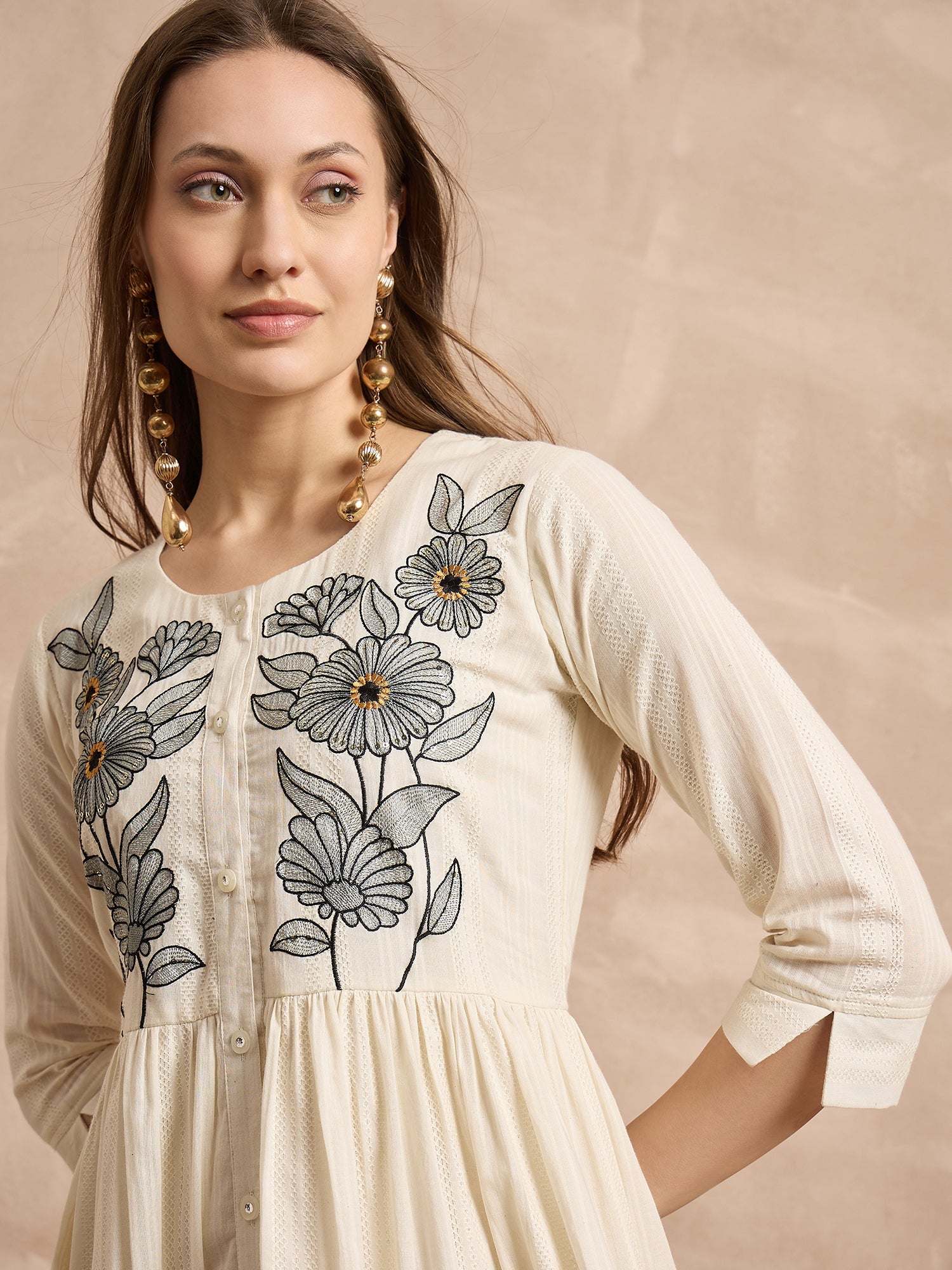 Floral Embroidered A-Line Dress