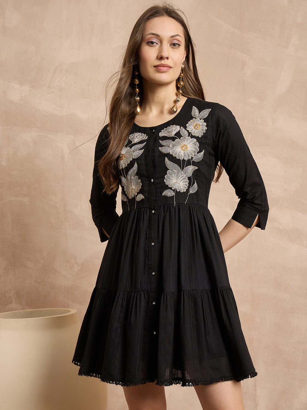 Floral Embroidered A-Line Dress