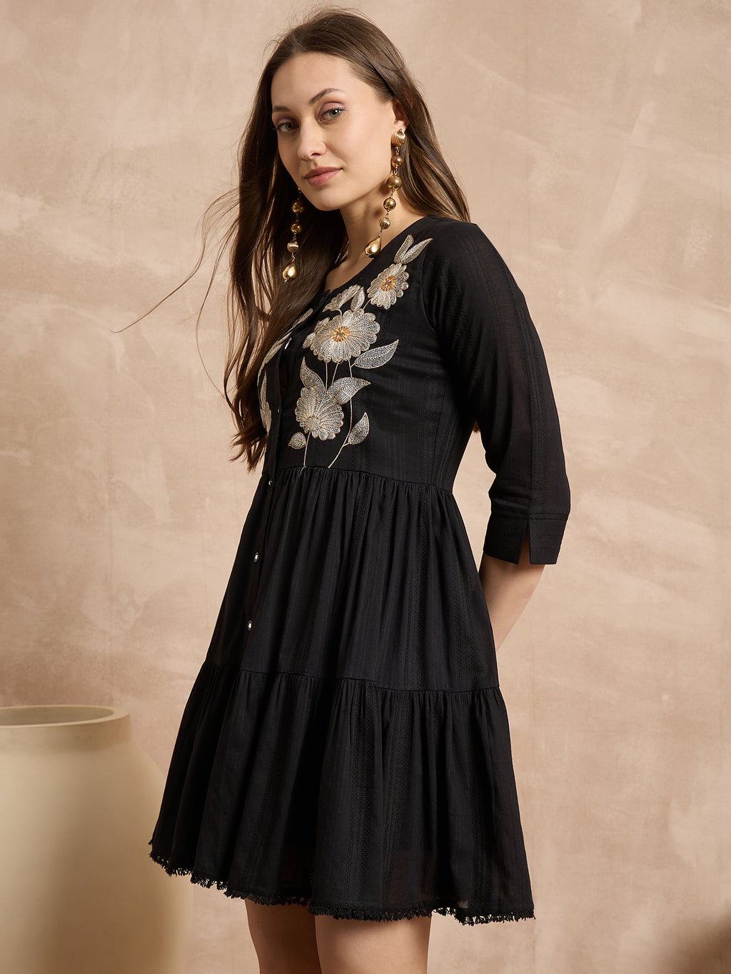Floral Embroidered A-Line Dress