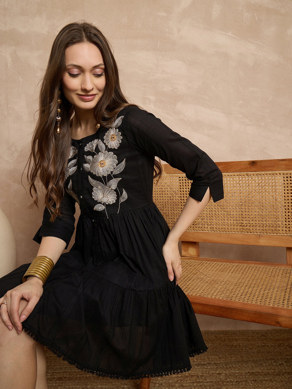 Floral Embroidered A-Line Dress