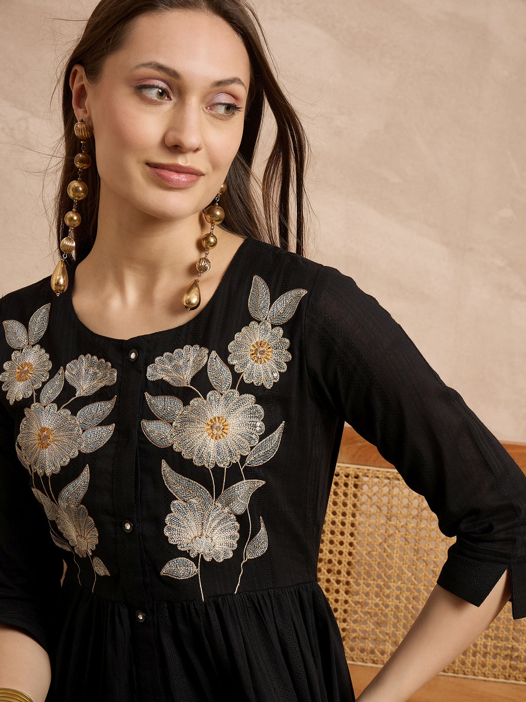 Floral Embroidered A-Line Dress