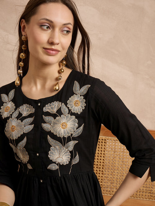 Floral Embroidered A-Line Dress