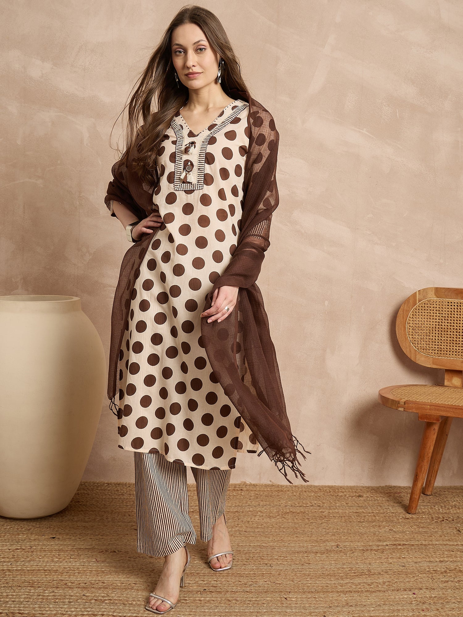 Women Pure Cotton Ethnic Motifs Printed Kurta With Trousers & Dupatta
