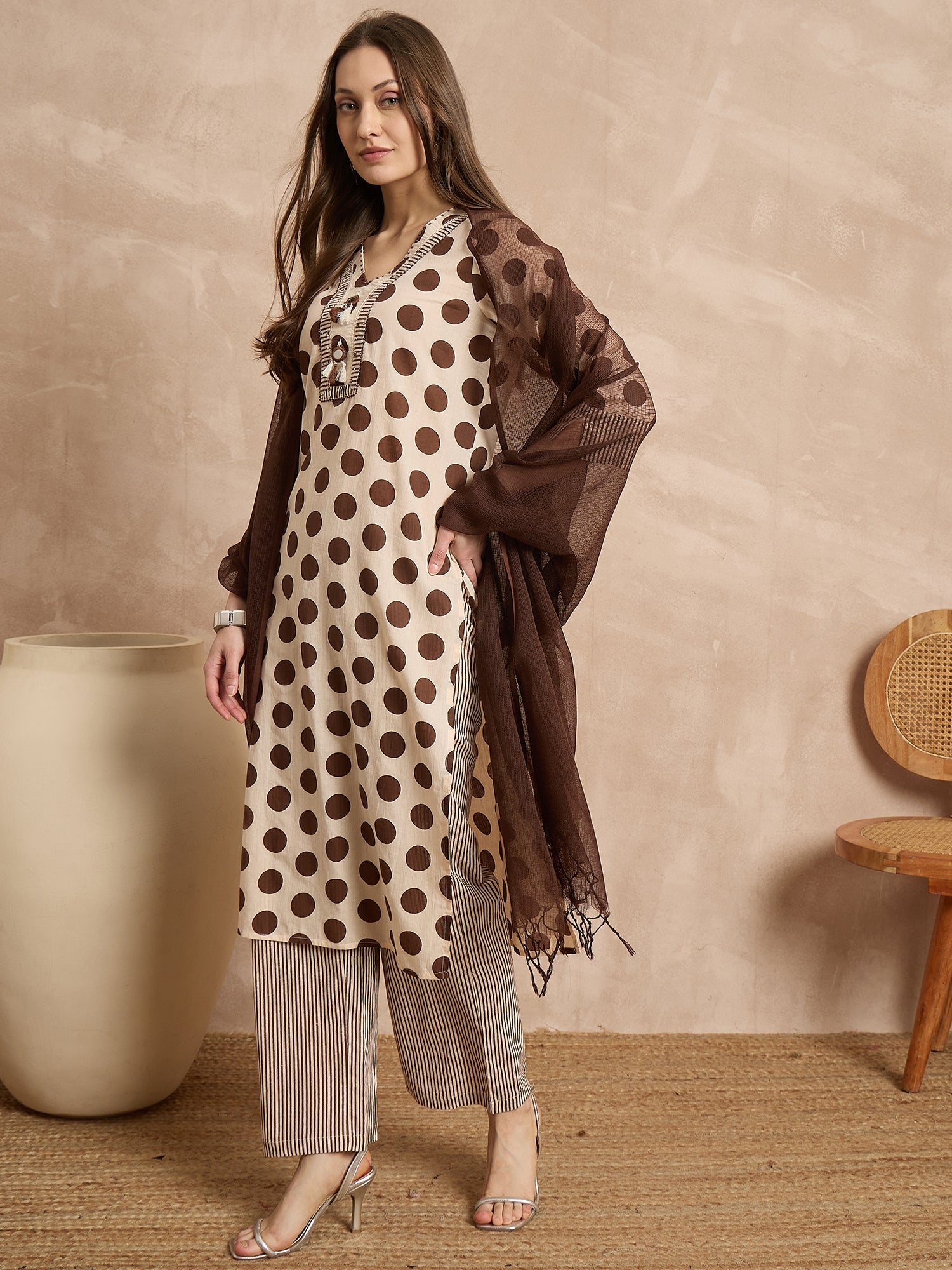 Women Pure Cotton Ethnic Motifs Printed Kurta With Trousers & Dupatta
