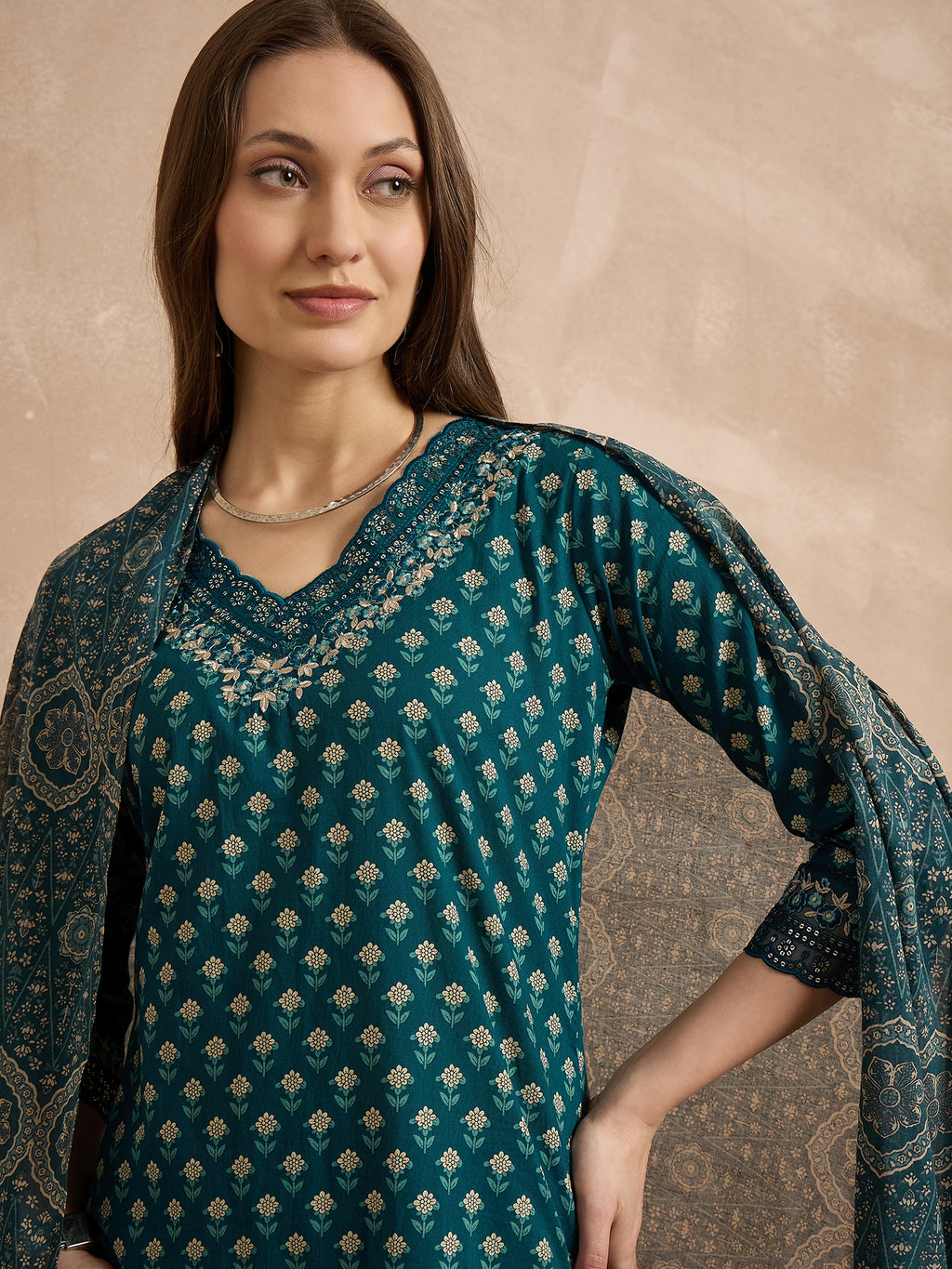 Women Ethnic Motifs Printed Regular Pure Cotton Kurta with Trousers & With Dupatta