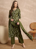 Women Printed Regular Thread Work Pure Cotton Kurta with Trousers & With Dupatta