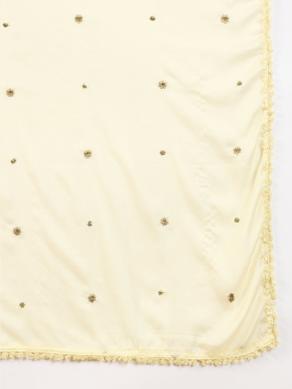 Women Floral Embroidered Empire Beads and Stones Silk Crepe Kurta with Trousers & With Dupatta
