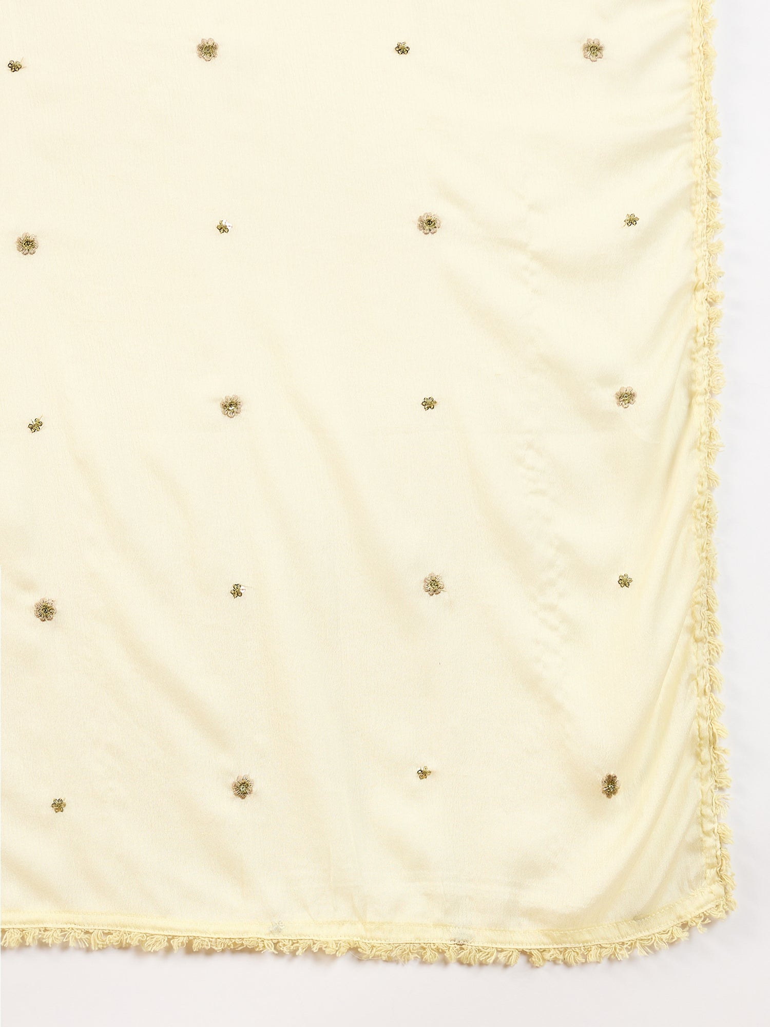 Women Floral Embroidered Empire Beads and Stones Silk Crepe Kurta with Trousers & With Dupatta