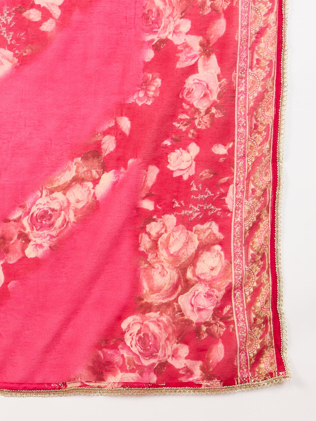 Women Floral Printed High Slit Beads and Stones Raw Silk Kurta with Trousers & With Dupatta