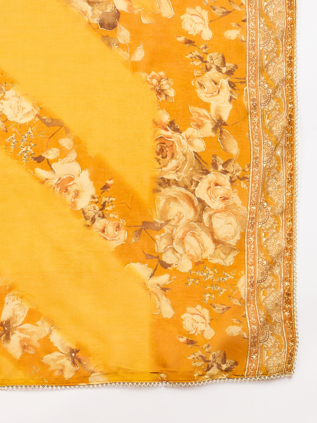 Women Floral Printed High Slit Beads and Stones Raw Silk Kurta with Trousers & With Dupatta