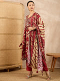 Women Floral Printed High Slit Beads and Stones Raw Silk Kurta with Trousers & With Dupatta