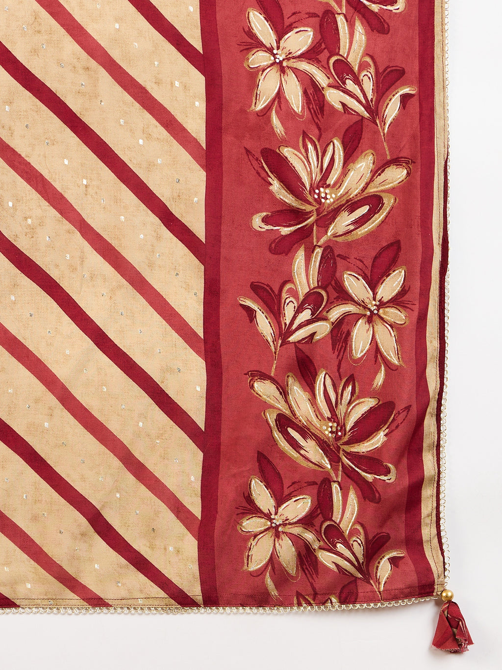 Women Floral Printed High Slit Beads and Stones Raw Silk Kurta with Trousers & With Dupatta