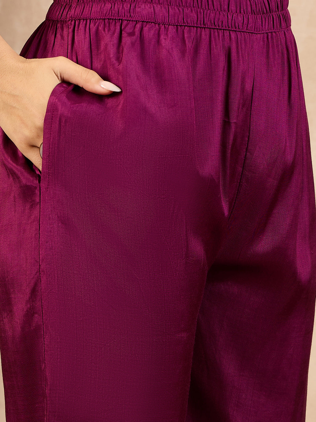 Women Floral Embroidered Angrakha Beads and Stones Silk Crepe Kurta with Trousers & With Dupatta