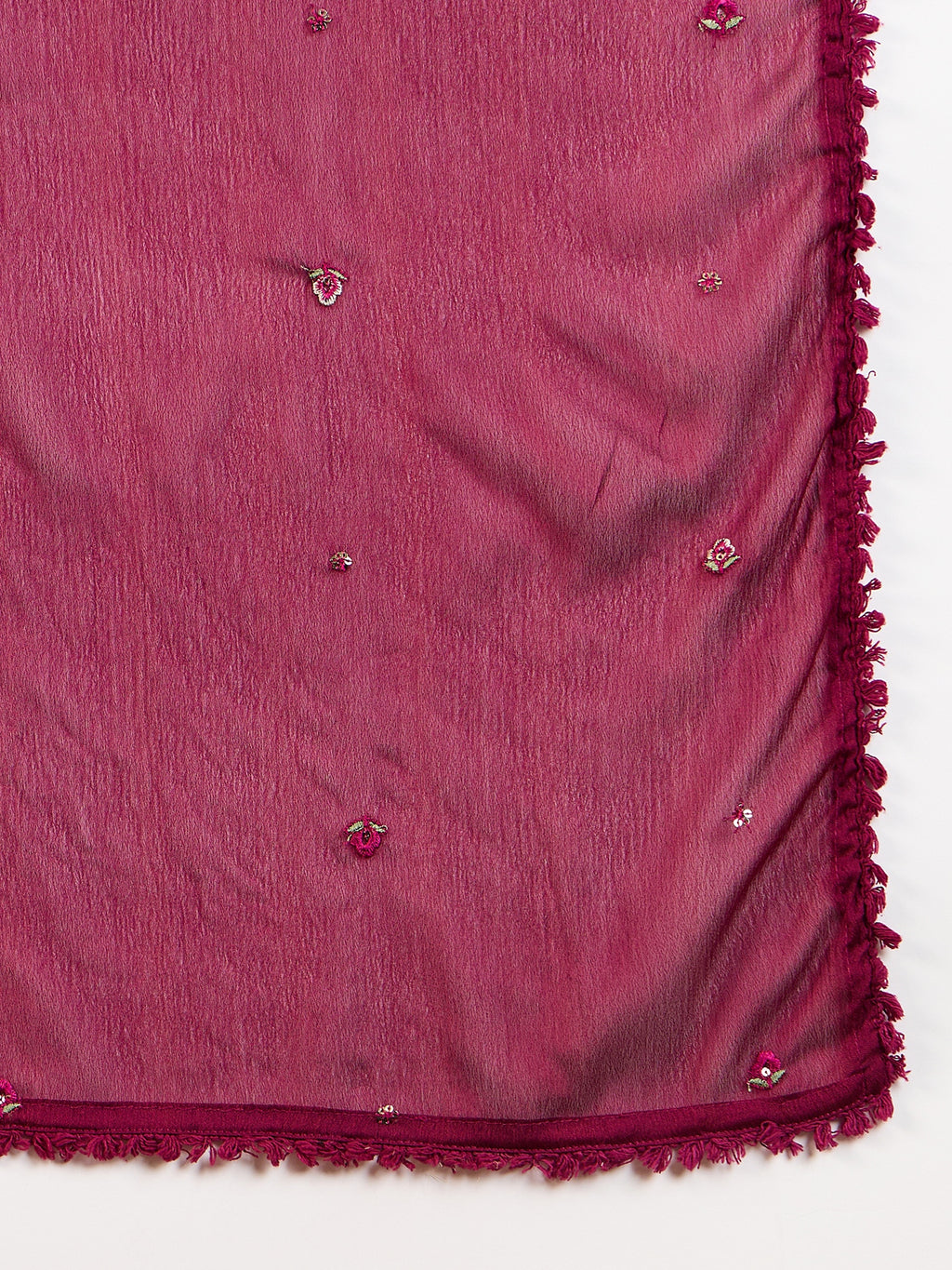 Women Floral Embroidered Angrakha Beads and Stones Silk Crepe Kurta with Trousers & With Dupatta