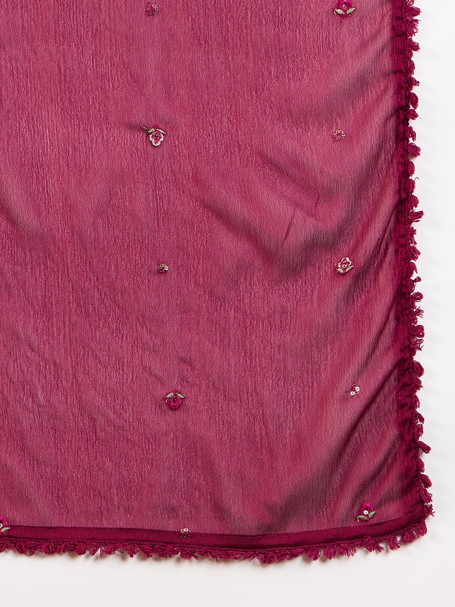 Women Floral Embroidered Angrakha Beads and Stones Silk Crepe Kurta with Trousers & With Dupatta