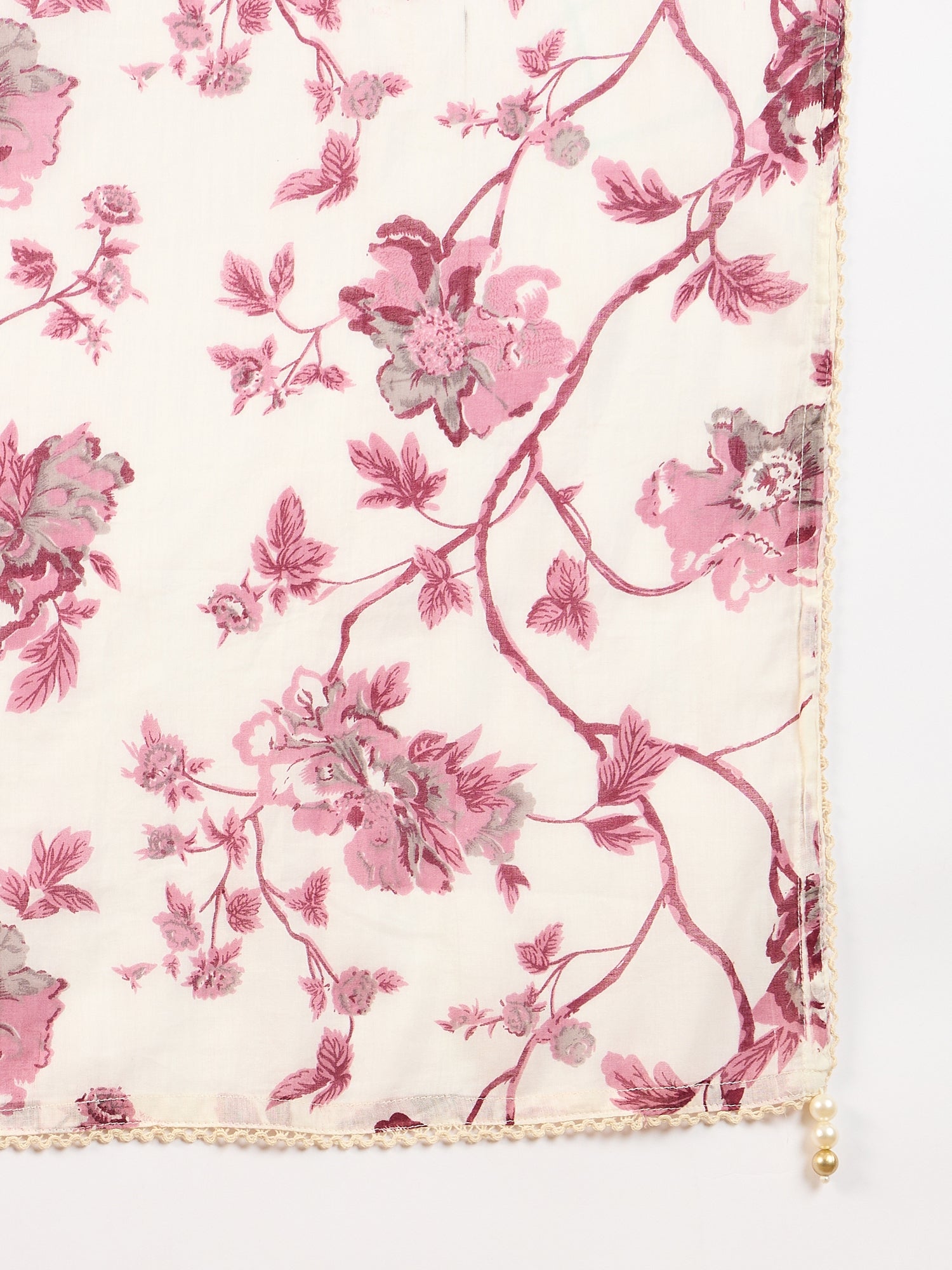 Floral Printed Pleated Thread Work Anarkali Kurta With Trouser And Dupatta