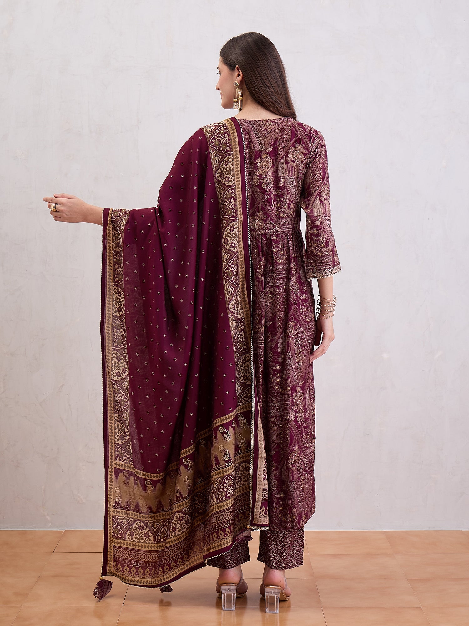 Women Floral Embroidered Kurti with Trousers & Dupatta