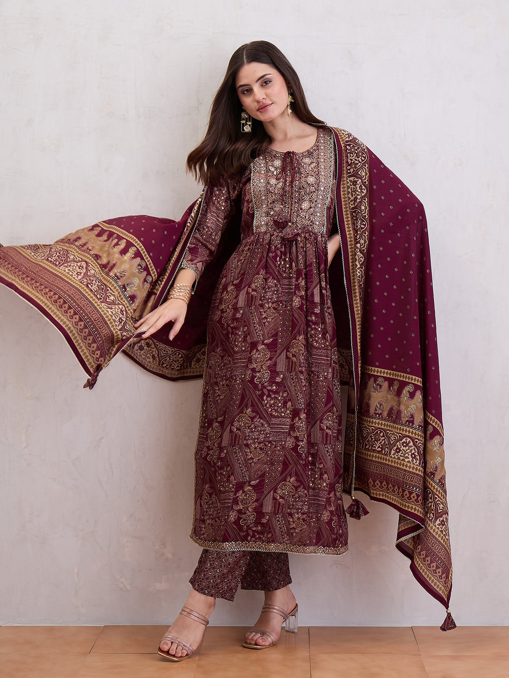 Women Floral Embroidered Kurti with Trousers & Dupatta