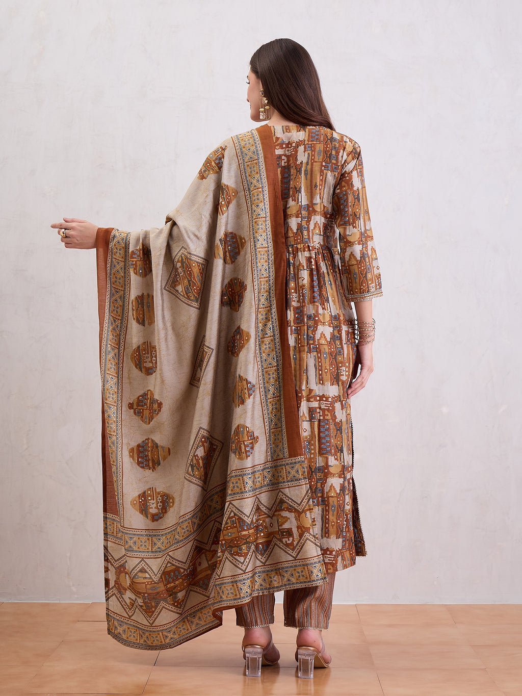 Women High Slit Chanderi Silk Kurta Set