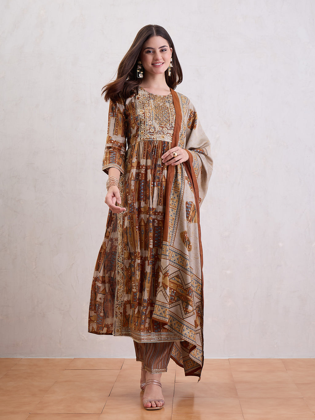 Women High Slit Chanderi Silk Kurta Set