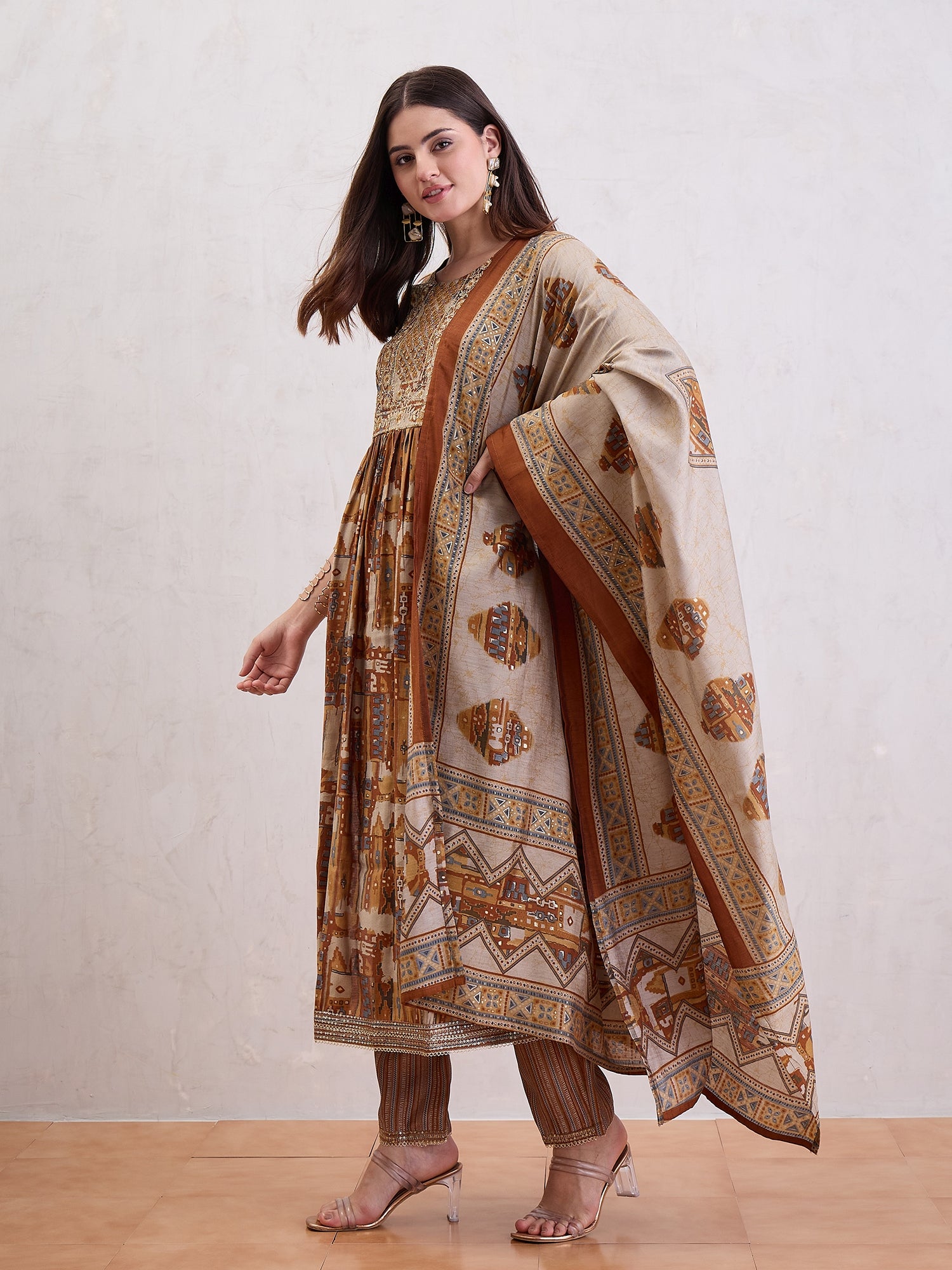 Women High Slit Chanderi Silk Kurta Set