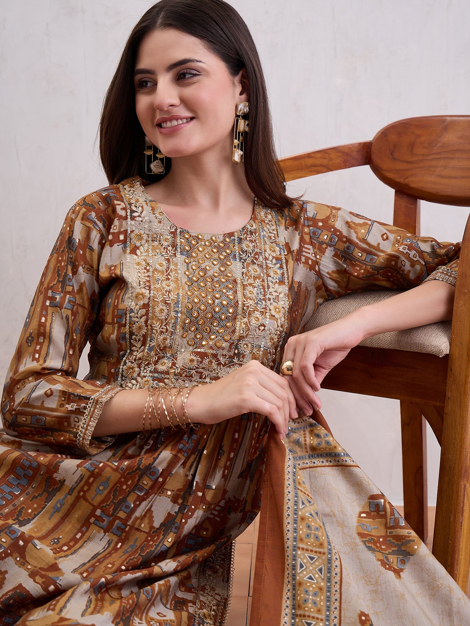Women High Slit Chanderi Silk Kurta Set
