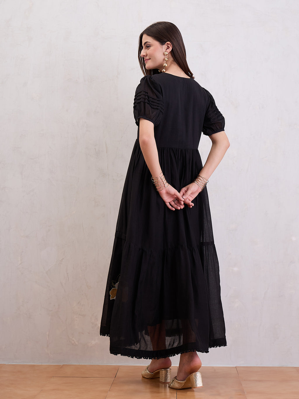 Women Voile Floral Embroidered Fit & Flare Midi Dress