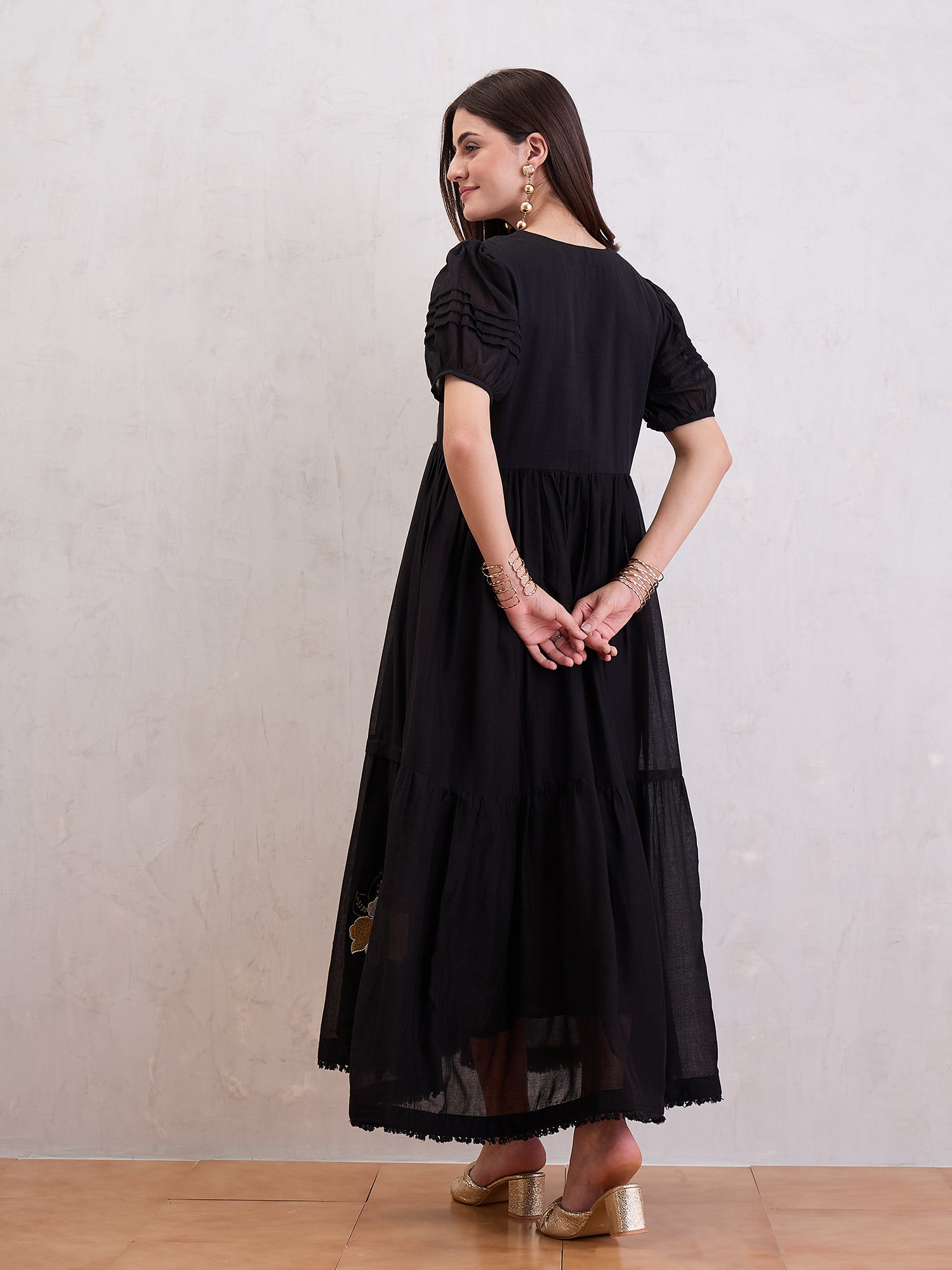 Women Voile Floral Embroidered Fit & Flare Midi Dress
