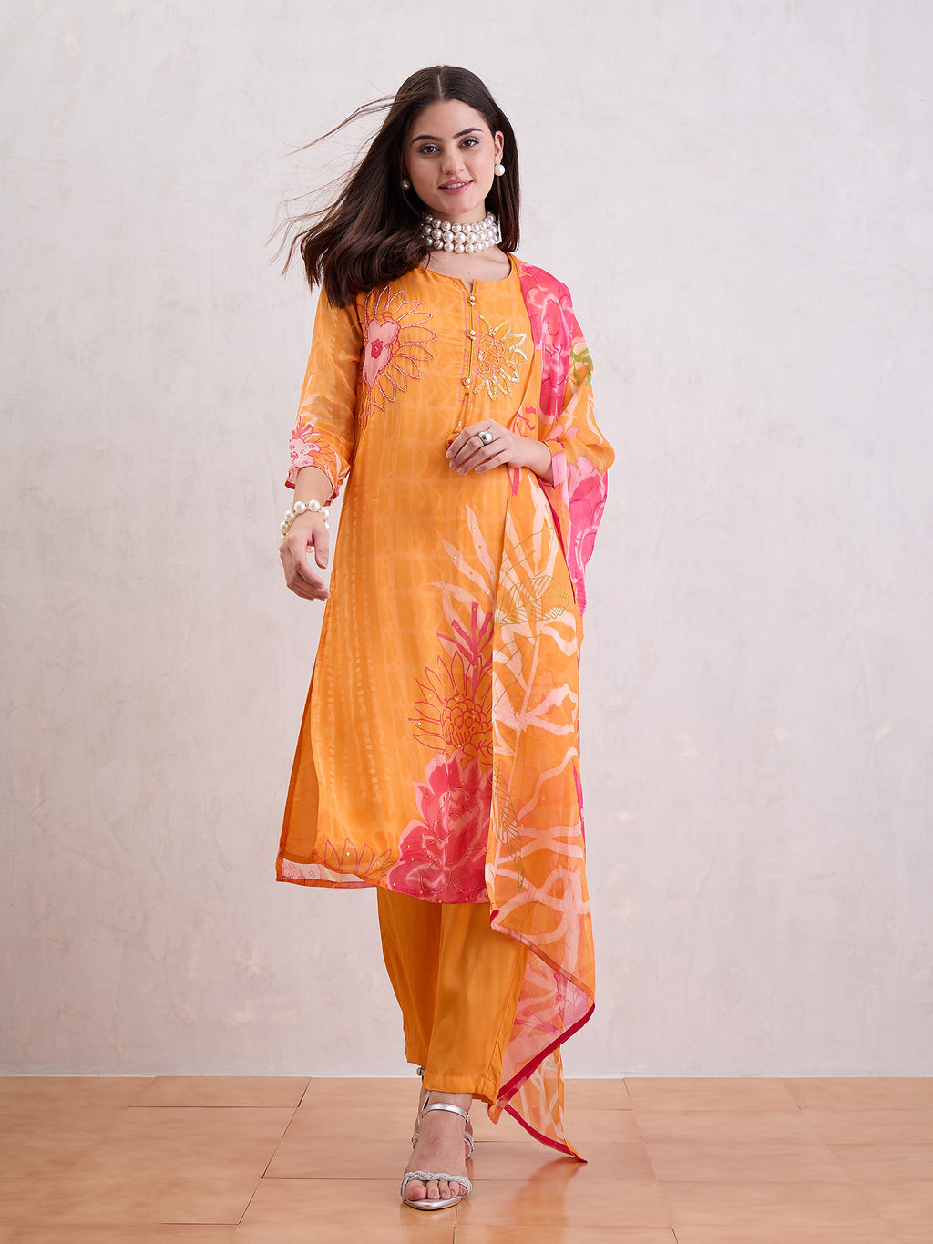 Women Pure Organza Stright Kurta Set