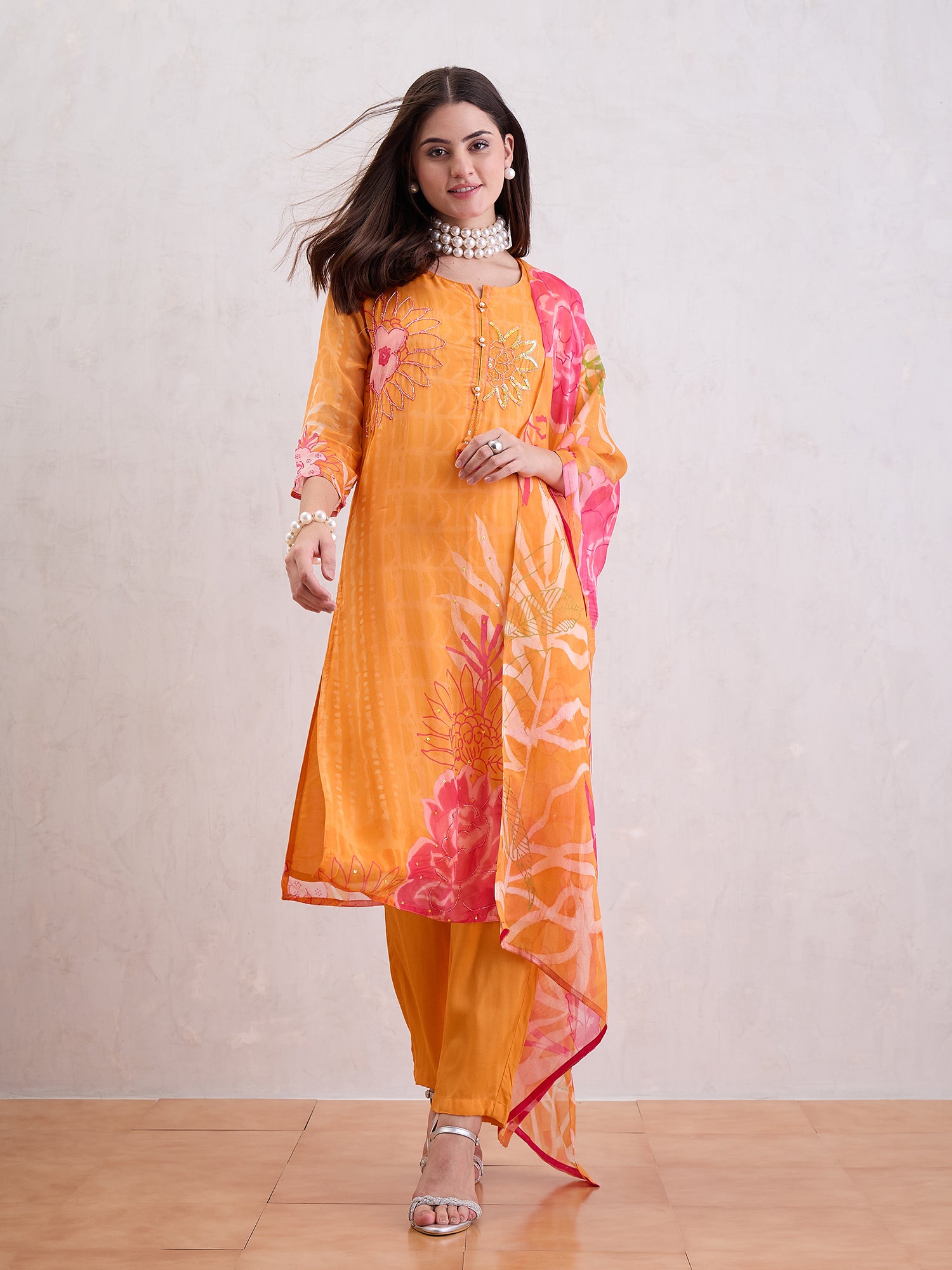 Women Pure Organza Stright Kurta Set