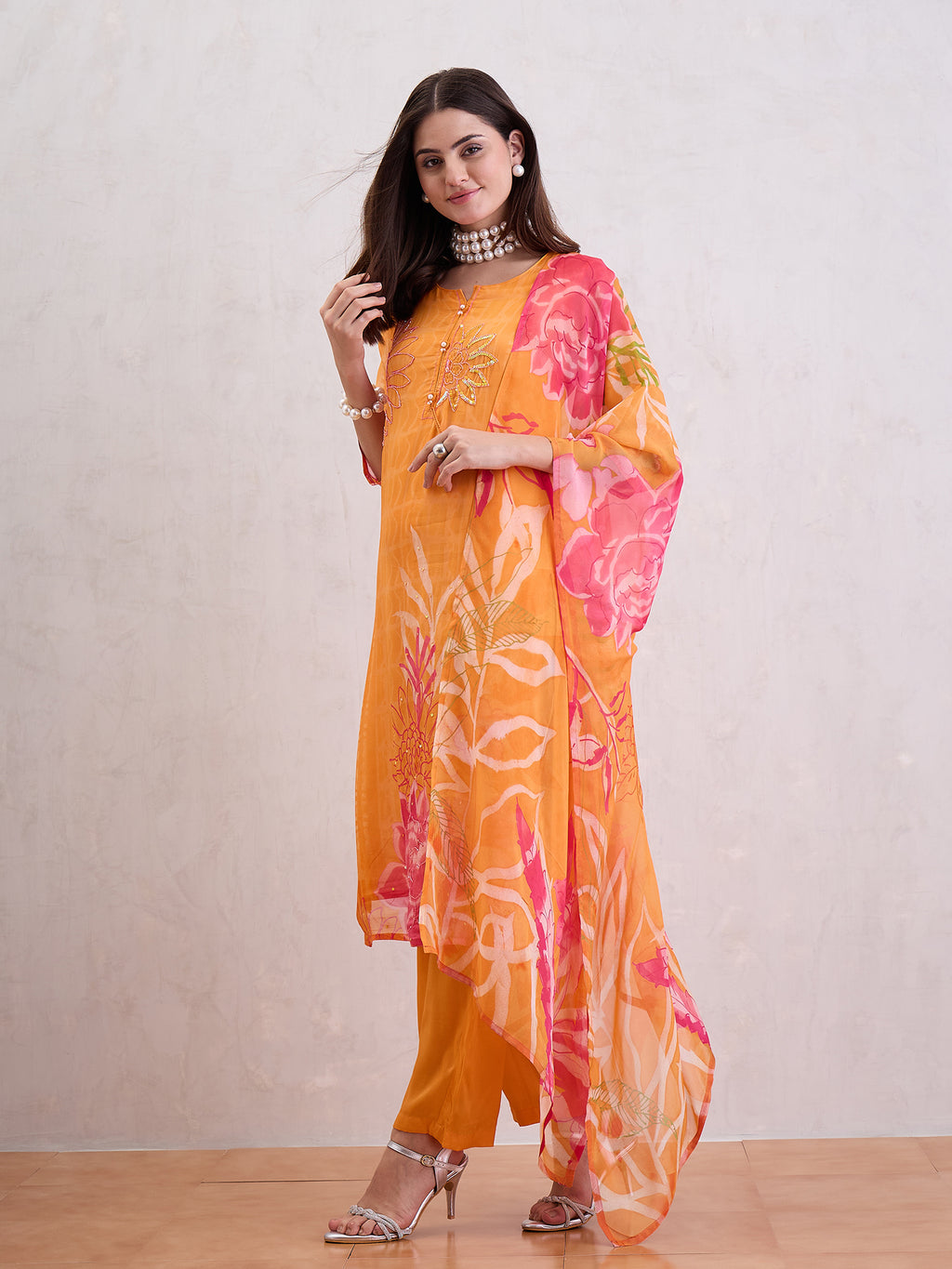 Women Pure Organza Stright Kurta Set