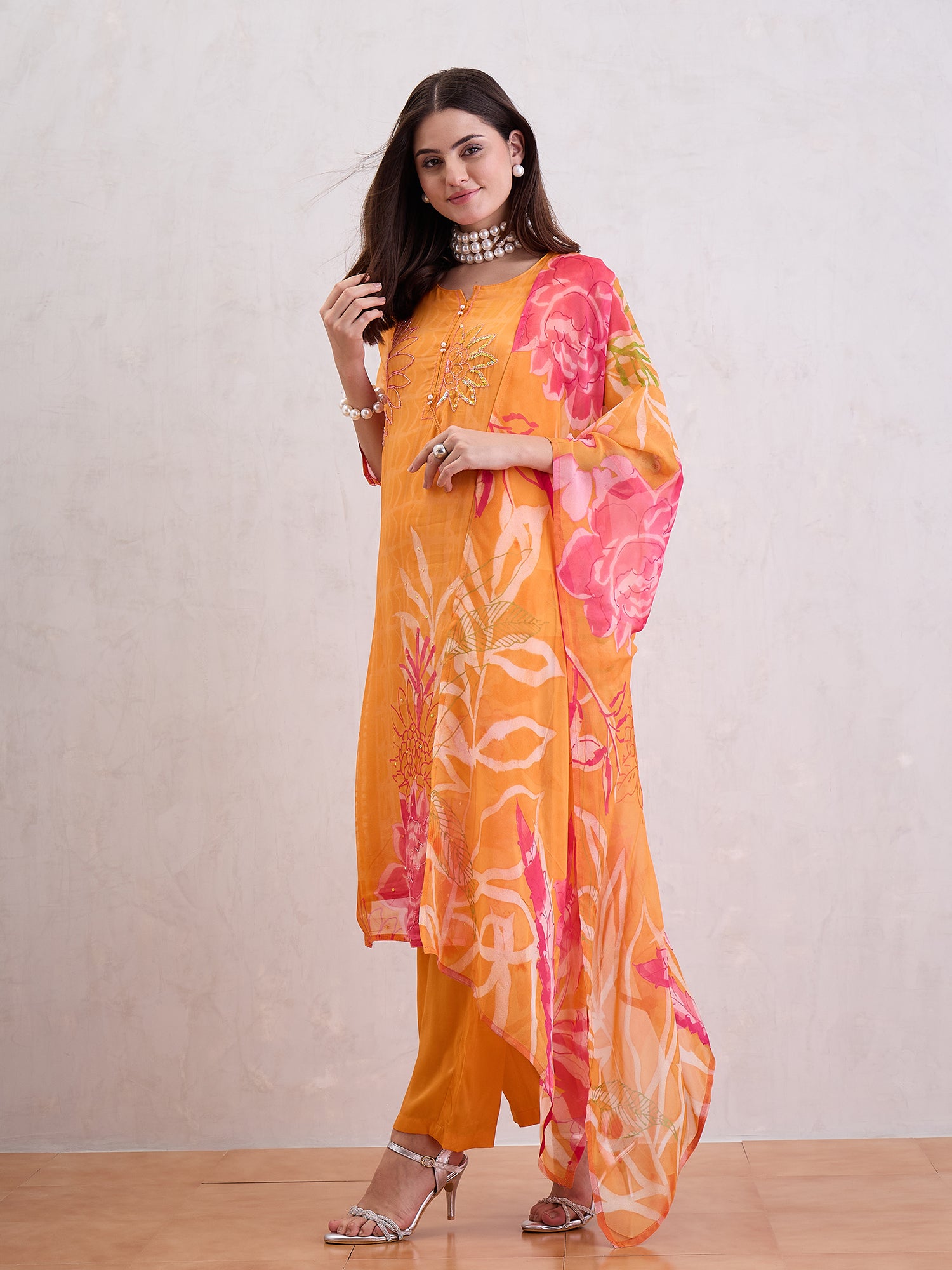 Women Pure Organza Stright Kurta Set