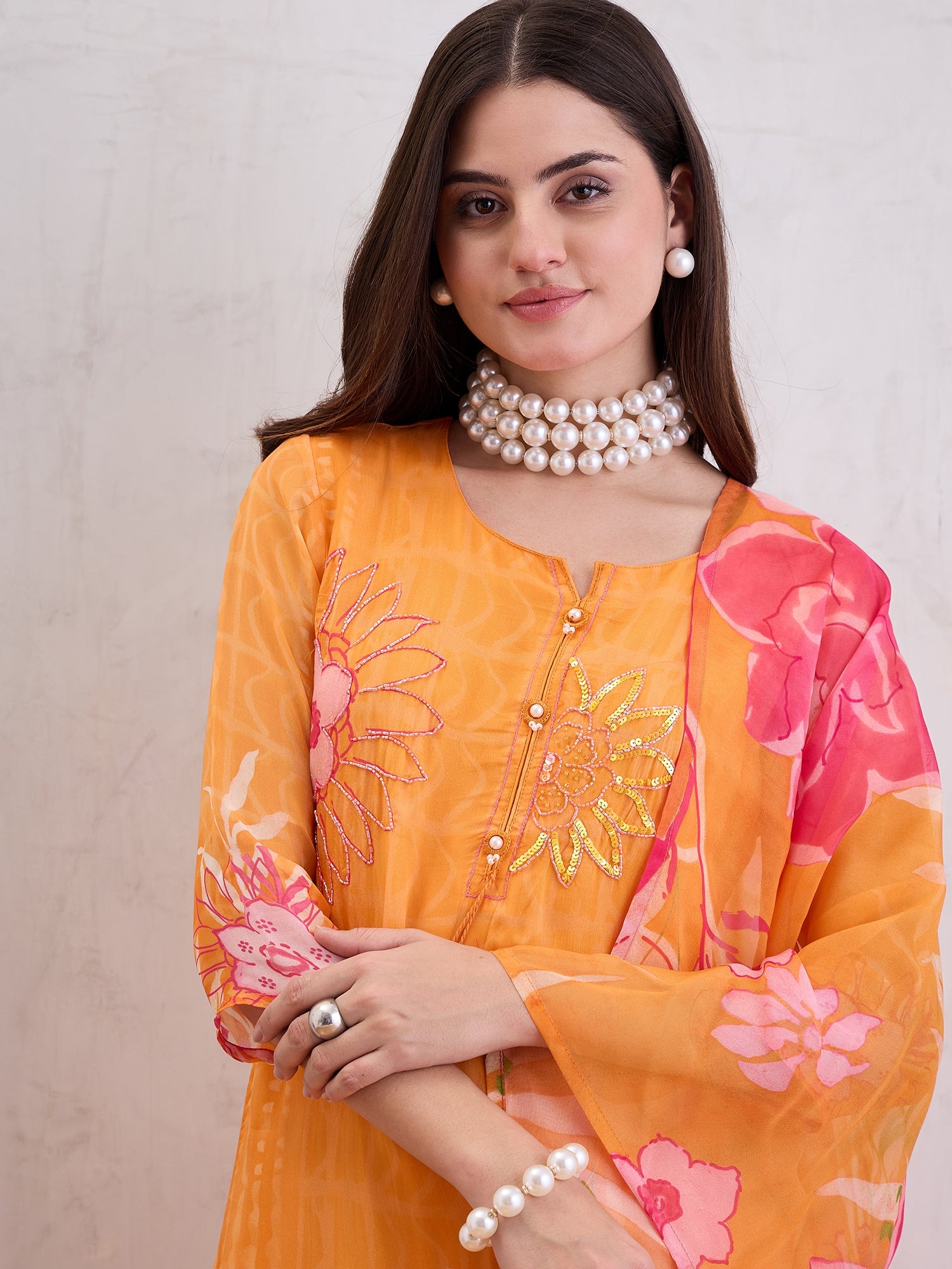 Women Pure Organza Stright Kurta Set