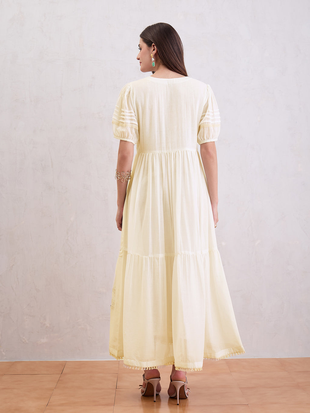 Women Cotton Voile Fit-Flare Dress Emblished With Multi Colored Embroidery