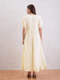 Women Cotton Voile Fit-Flare Dress Emblished With Multi Colored Embroidery
