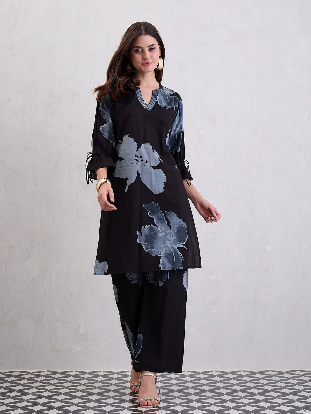 Floral Printed Cotton Tunic With Trousers Co-Ords