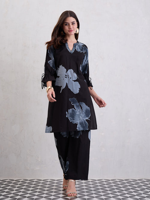 Floral Printed Cotton Tunic With Trousers Co-Ords