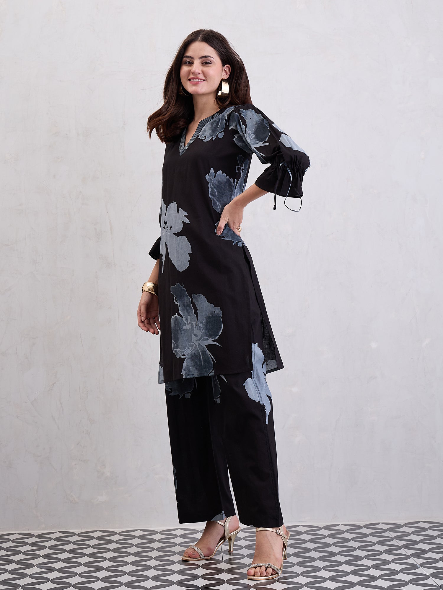 Floral Printed Cotton Tunic With Trousers Co-Ords