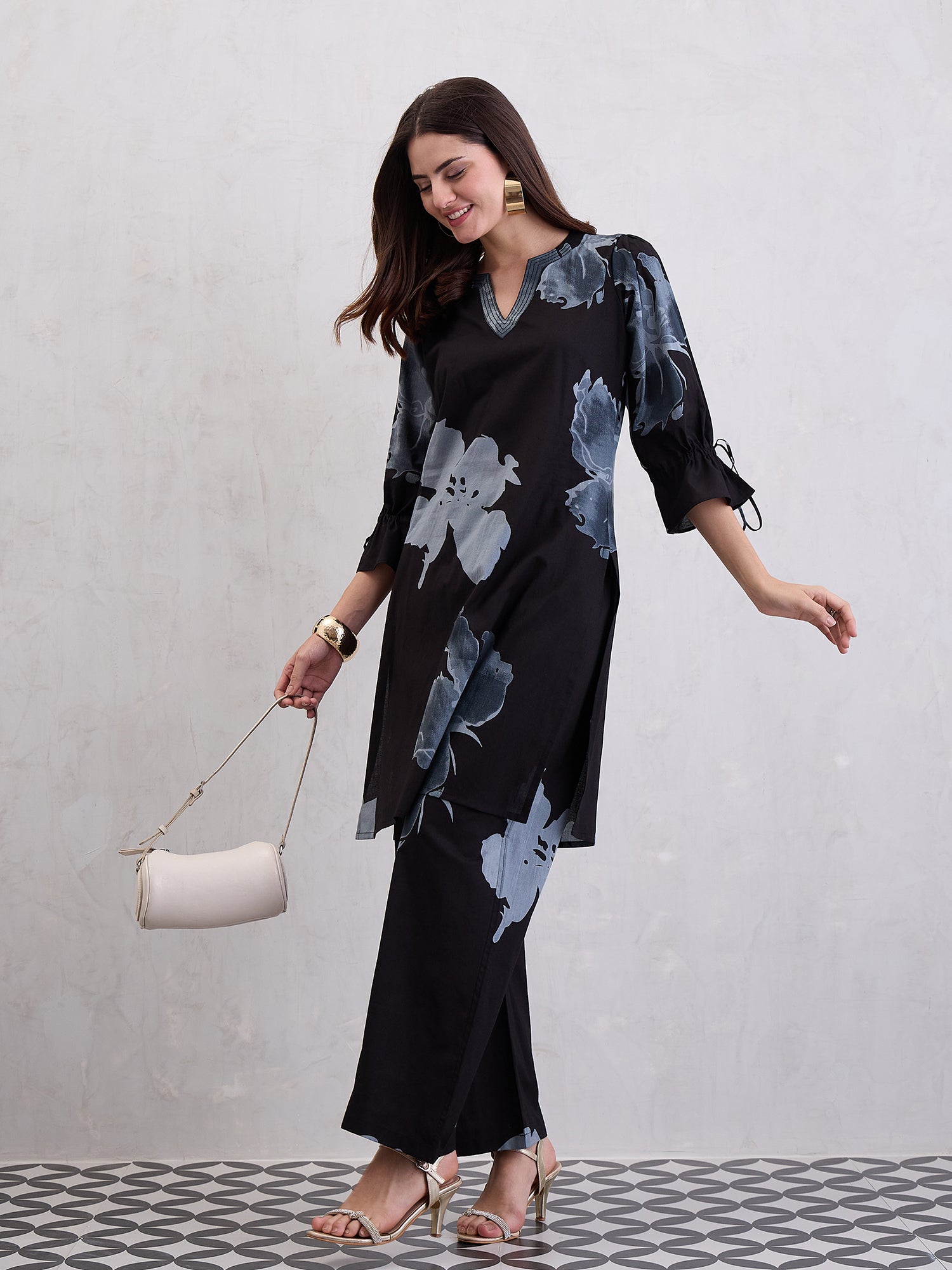 Floral Printed Cotton Tunic With Trousers Co-Ords