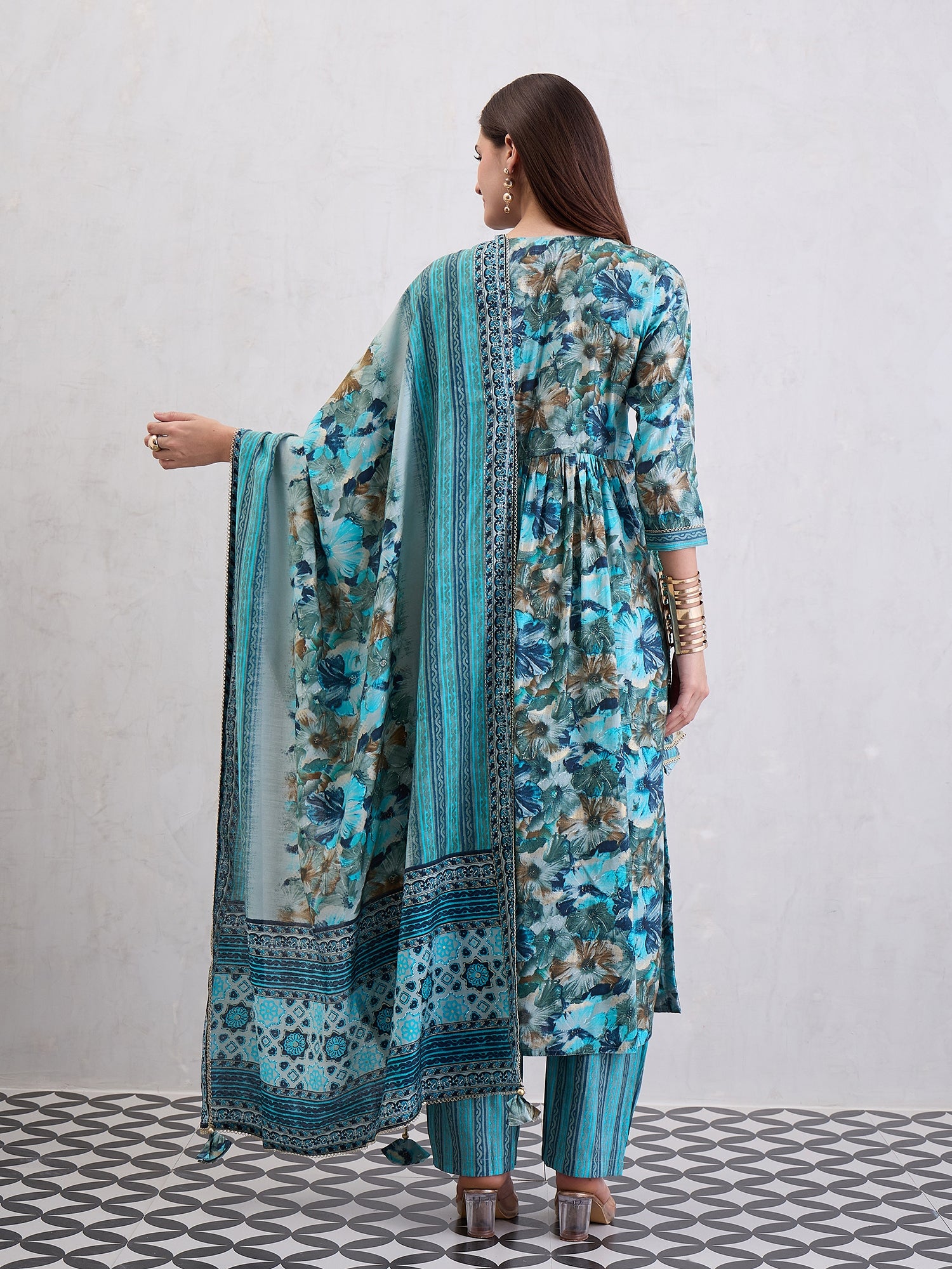 Women High Slit Chanderi Silk Kurta Set