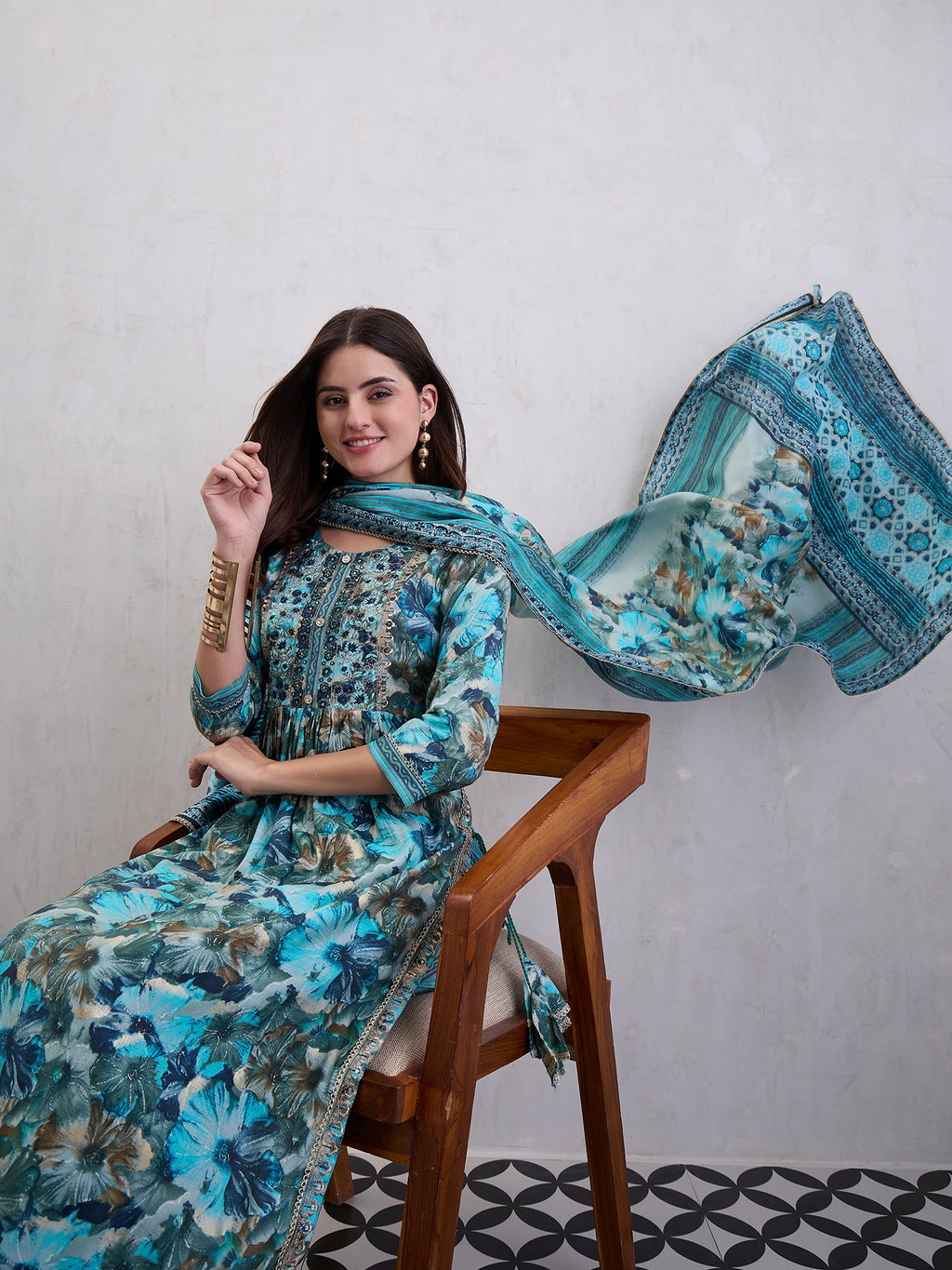 Women High Slit Chanderi Silk Kurta Set