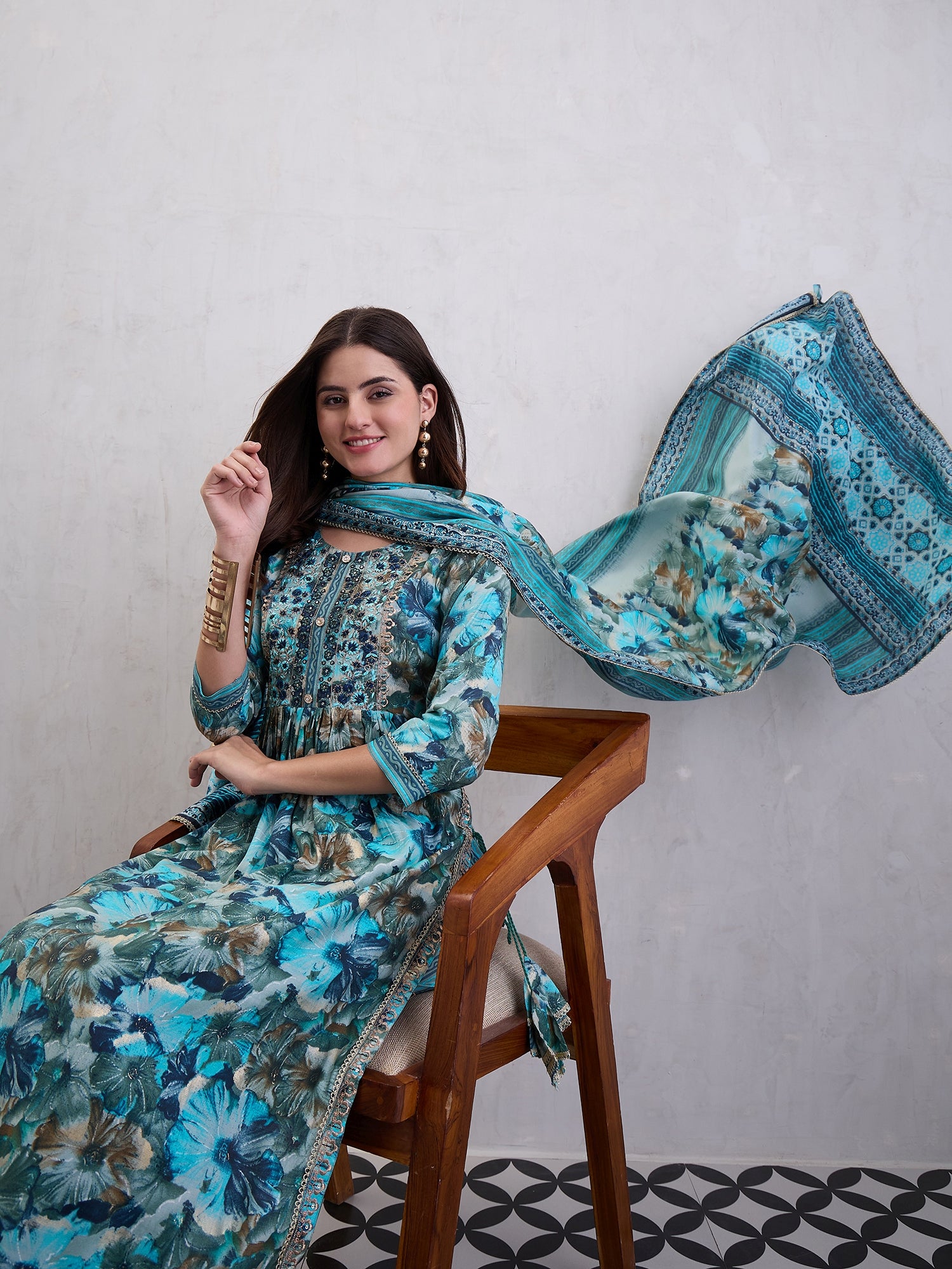 Women High Slit Chanderi Silk Kurta Set