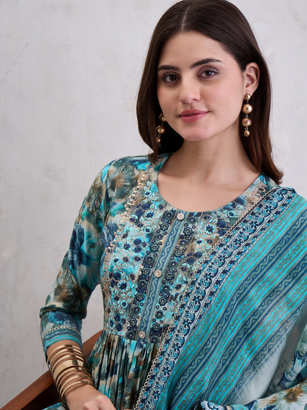 Women High Slit Chanderi Silk Kurta Set