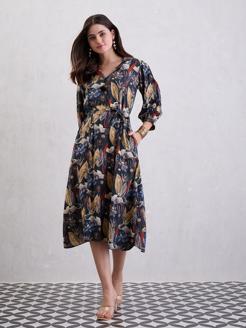 Floral Printed Fit & Flare Maxi Dress