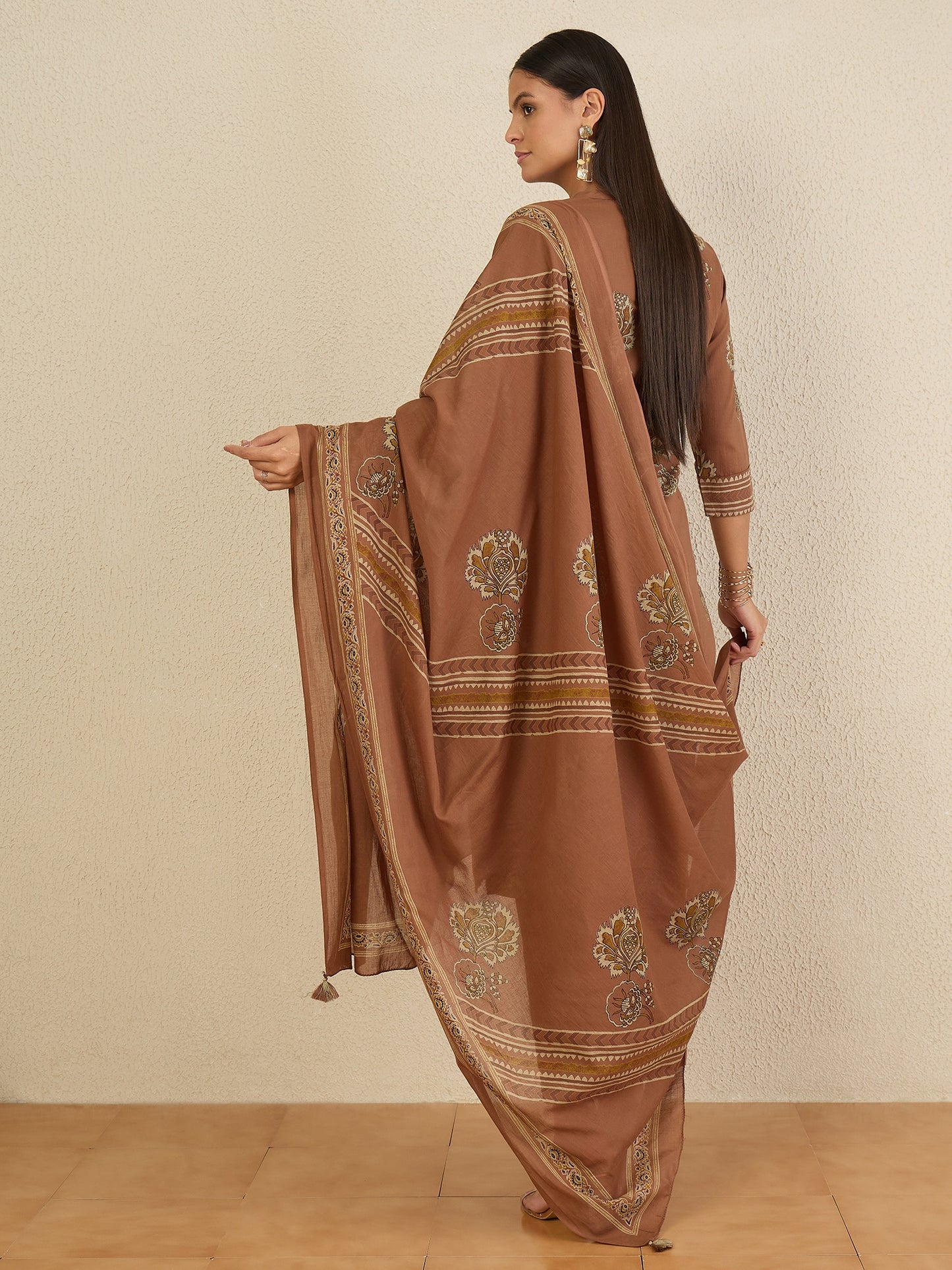 Women Ethnic Motifs Printed Regular Pure Cotton Kurta with Trousers & With Dupatta
