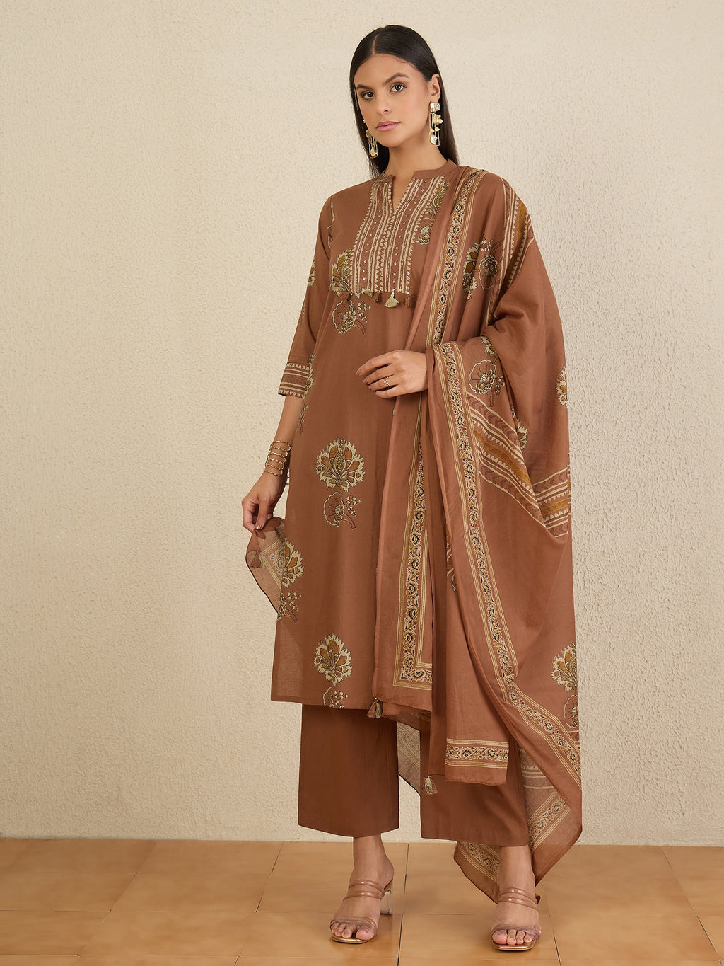 Women Ethnic Motifs Printed Regular Pure Cotton Kurta with Trousers & With Dupatta