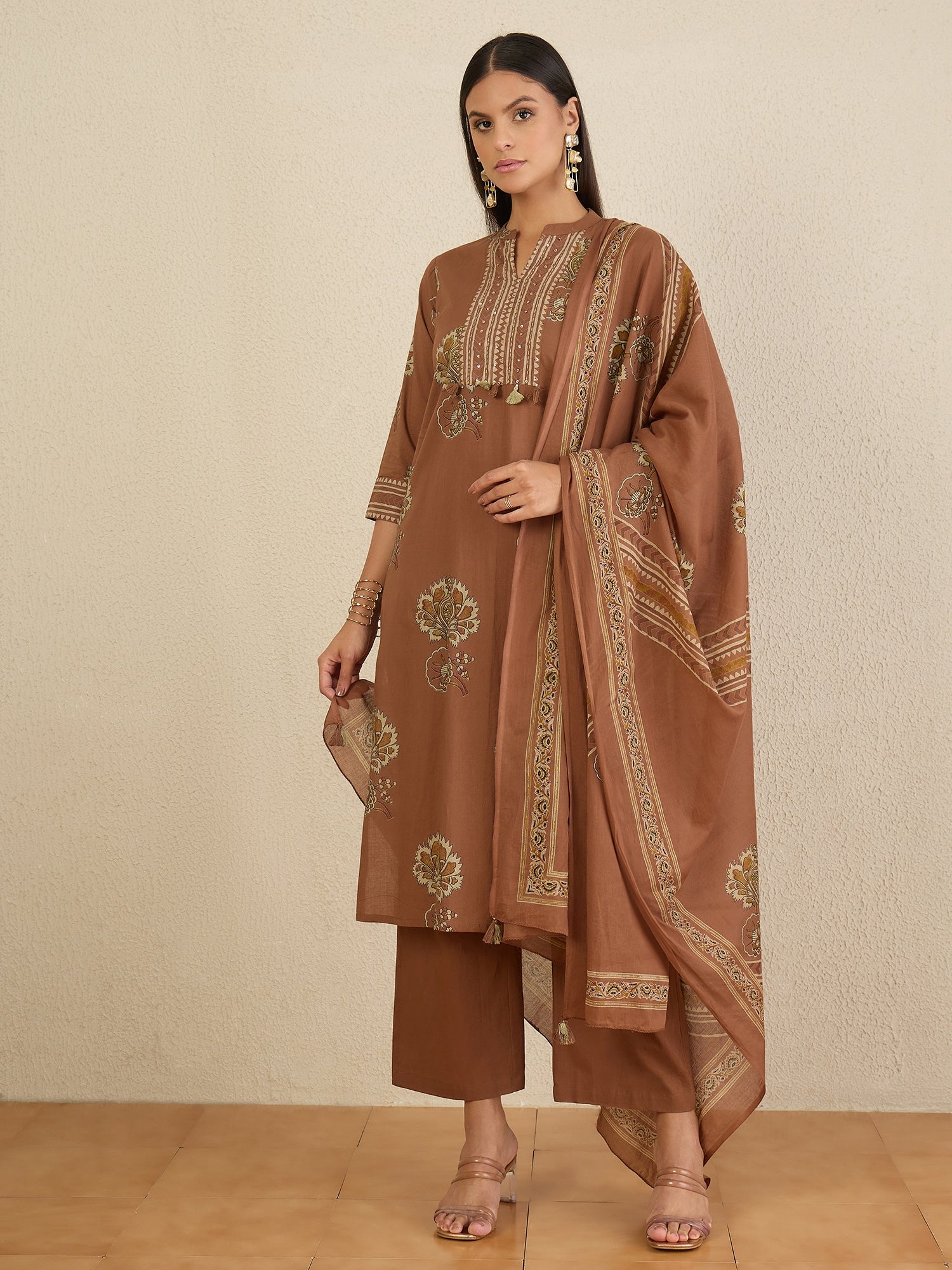 Women Ethnic Motifs Printed Regular Pure Cotton Kurta with Trousers & With Dupatta